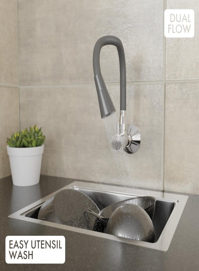 ZAP Elixir Brass Sink Cock | Modern Grey & Chrome Finish Kitchen Tap | Flexible 360° Dual Mode Spout Tap | Wall Mount | Rust-Free | Water Saving Aerator | Ideal for Modular Kitchens - Image 4